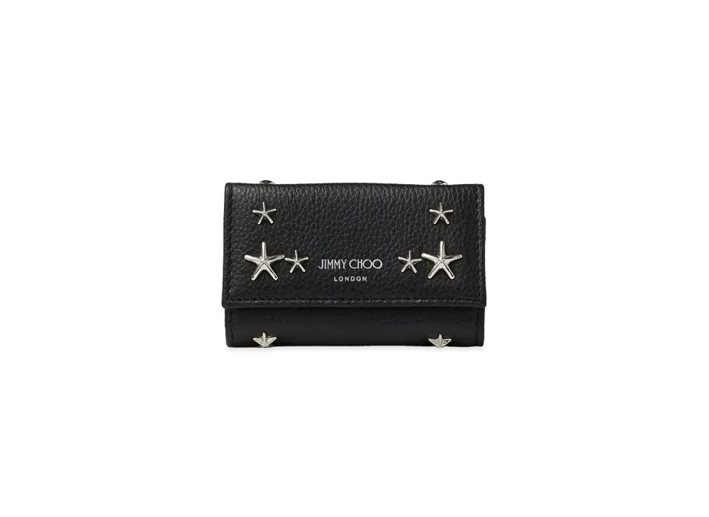 Jimmy Choo Neptune Soft Grainy Calf Leather Key Case With Stars Studs "Black"