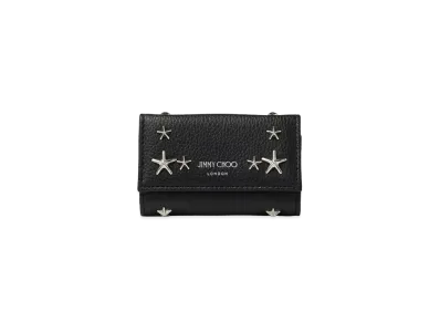 Jimmy Choo Neptune Soft Grainy Calf Leather Key Case With Stars Studs "Black"