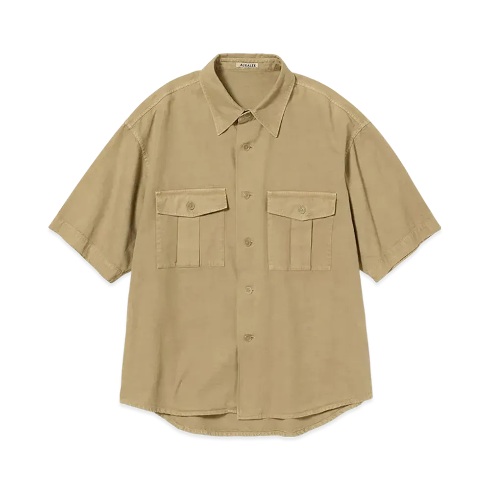 AURALEE Product Dyed Finx Gabardine Half Sleeved Shirt "Dyed Beige"
