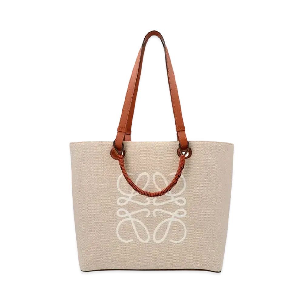 LOEWE Anagram Tote Bag In Jacquard And Calfskin "Ecru / Tan"