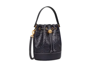 Tory Burch T Monogram Leather Mini Bucket Bag "Navy"