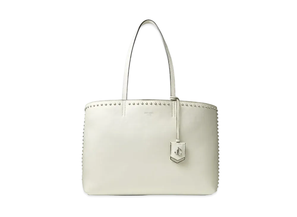 Jimmy Choo Nine2five E/W Calf Leather Tote Bag With Pearl Stud Detailing "Latte"