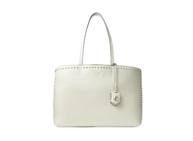 Jimmy Choo Nine2five E/W Calf Leather Tote Bag With Pearl Stud Detailing "Latte"
