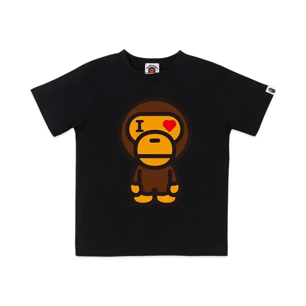 A BATHING APE Bape Kids Heart Baby Milo Tee "Black"