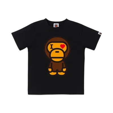 A BATHING APE Bape Kids Heart Baby Milo Tee "Black"