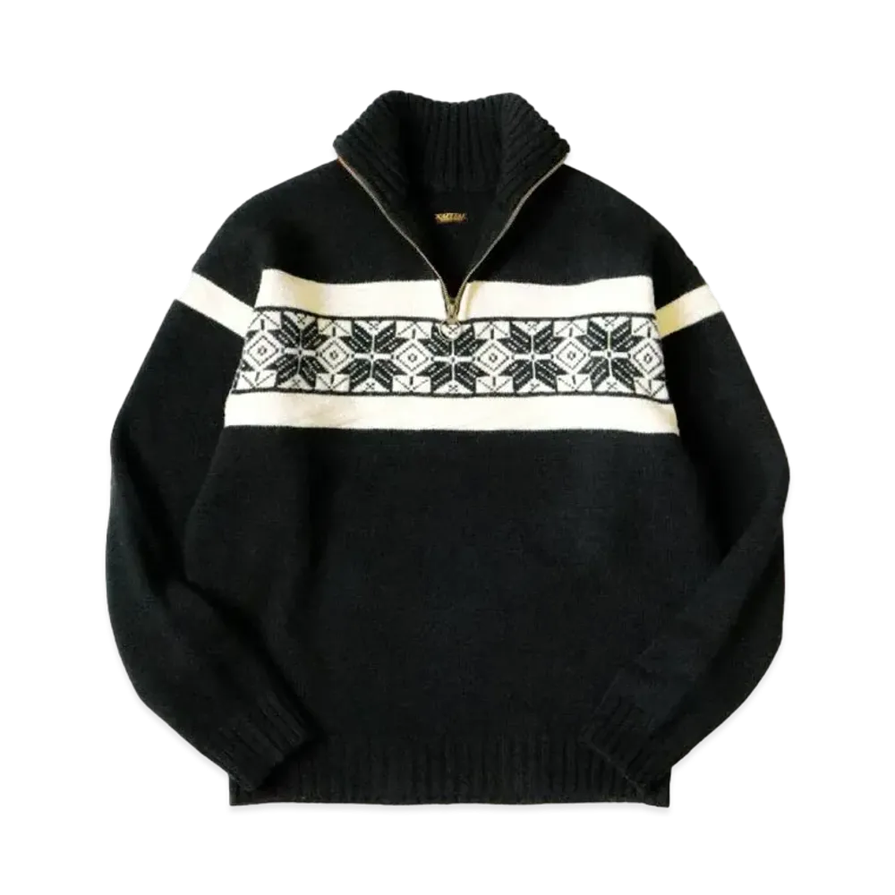 KAPITAL 5G Wool Snow Pattern Half Zip Sweater "Black"