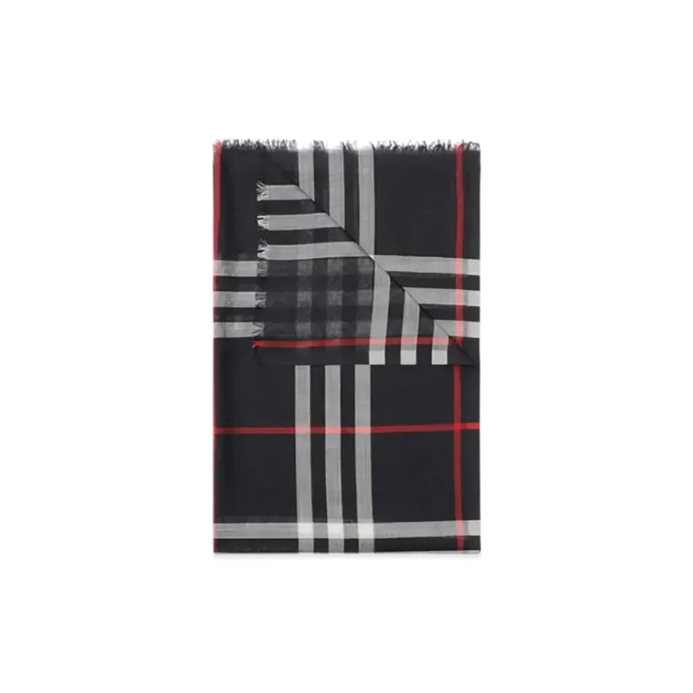 Burberry Check Wool Silk Scarf "Navy"
