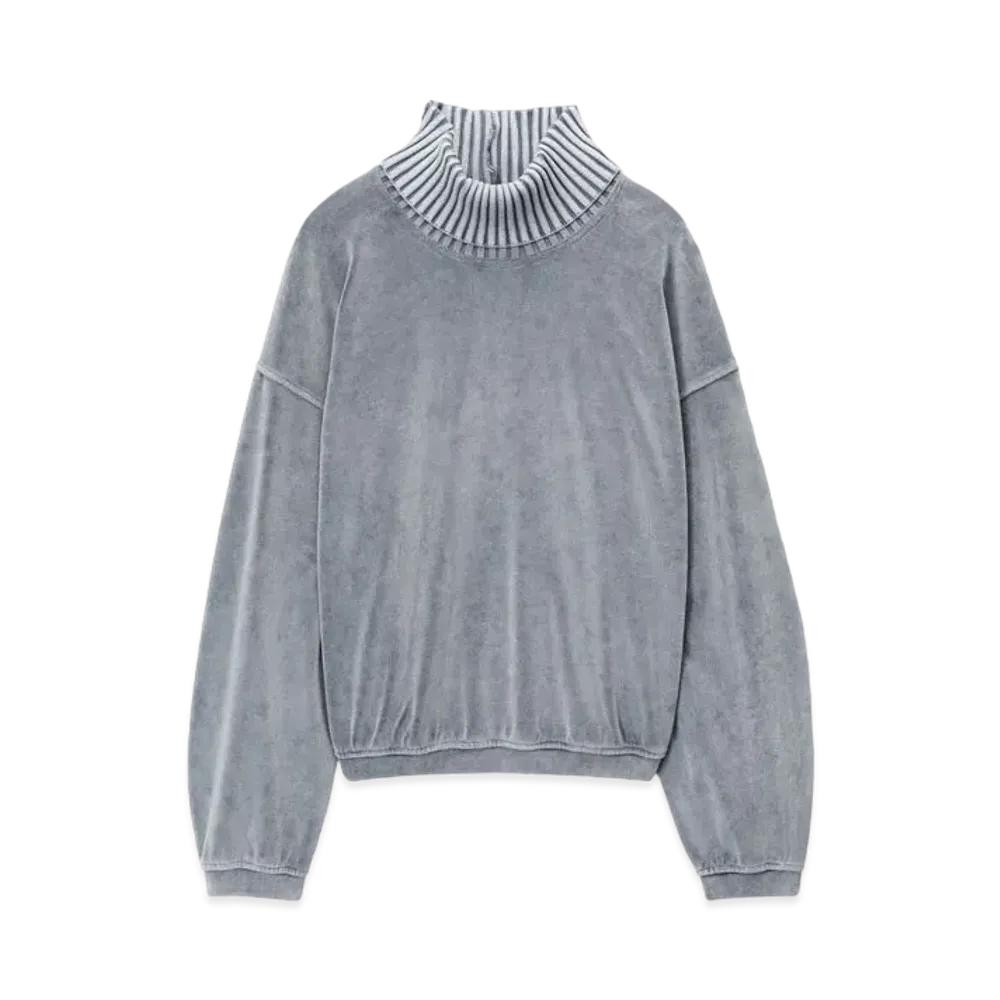 Alexander Wang Velour Rib Trim Turtleneck "Washed Charcoal"