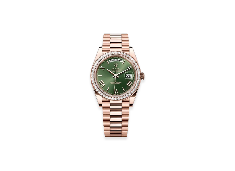 ROLEX Day-Date 40mm Everose Gold Diamond 228345RBR "Olive Green"