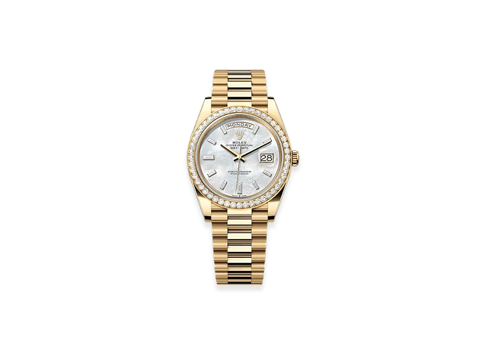 ROLEX Day-Date 40mm Yellow Gold Diamond 228348RBR "White Mother-of-Pearl"