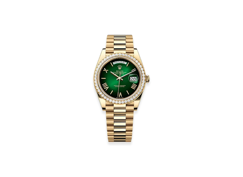ROLEX Day-Date 40mm Yellow Gold Diamond 228348RBR "Green Ombre"
