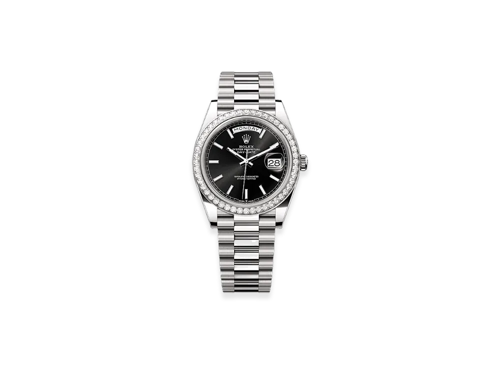 ROLEX Day-Date 40mm White Gold Diamond 228349RBR "Bright Black"