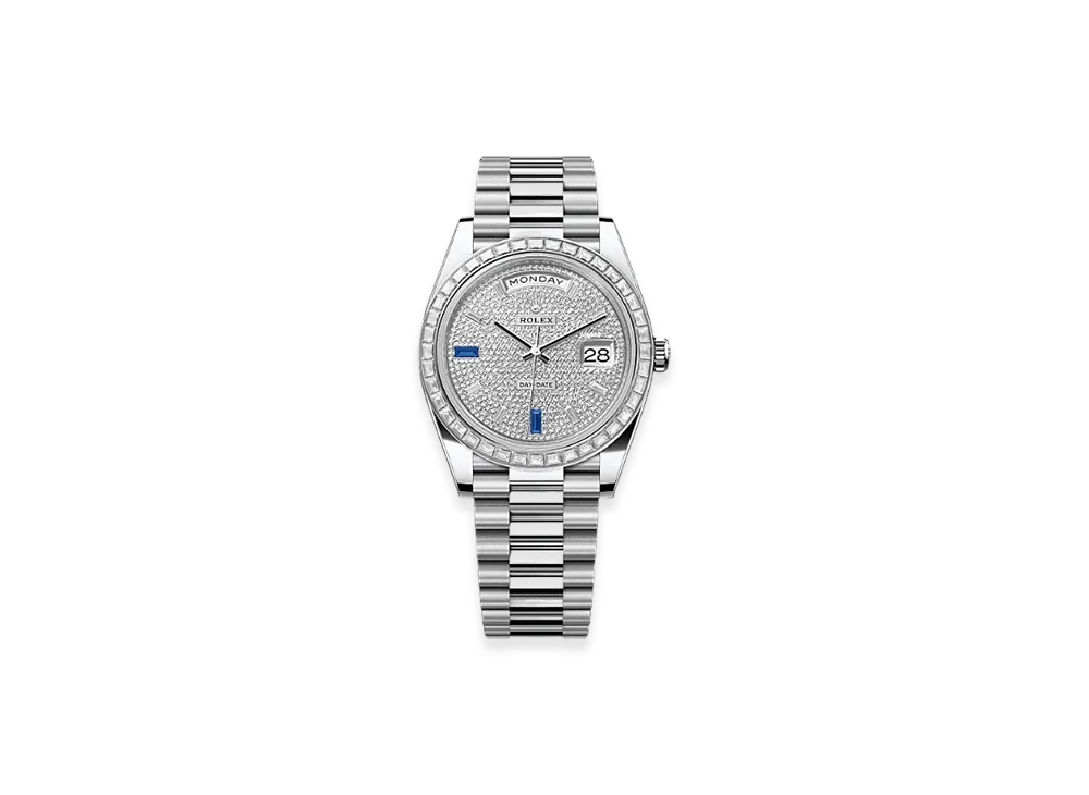ROLEX Day-Date 40mm Platinum Diamond 228396TBR "Pave diamonds/Sapphire"