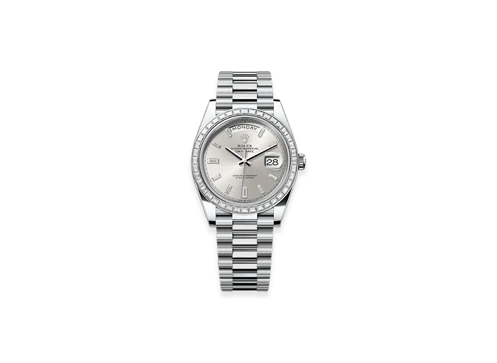 ROLEX Day-Date 40mm Platinum Diamond 228396TBR "Silver"