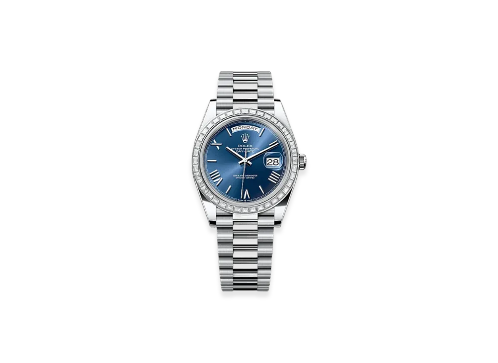 ROLEX Day-Date 40mm Platinum Diamond 228396TBR "Bright Blue"