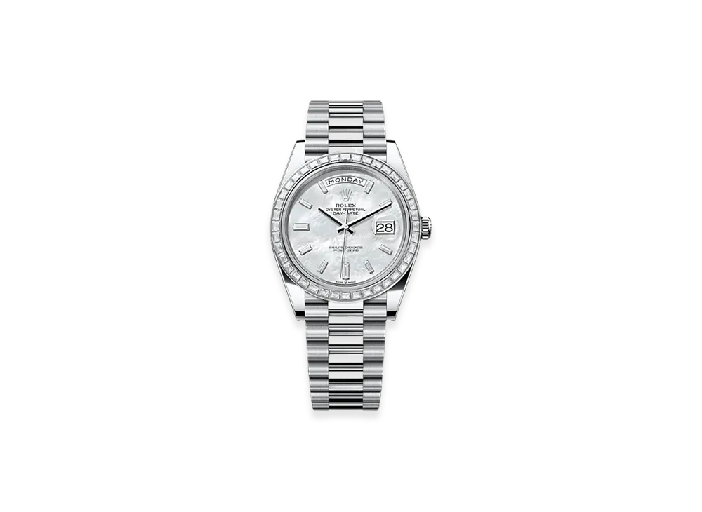 ROLEX Day-Date 40mm Platinum Diamond 228396TBR "White Mother-of-Pearl"