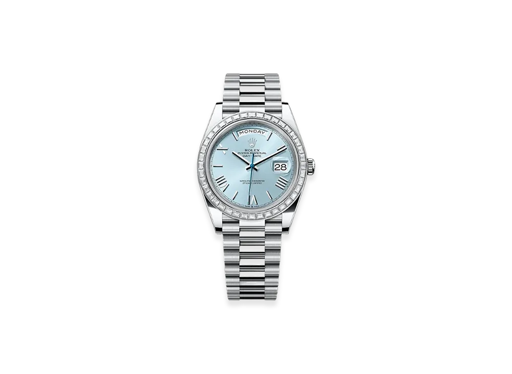 ROLEX Day-Date 40mm Platinum Diamond 228396TBR "Ice Blue"