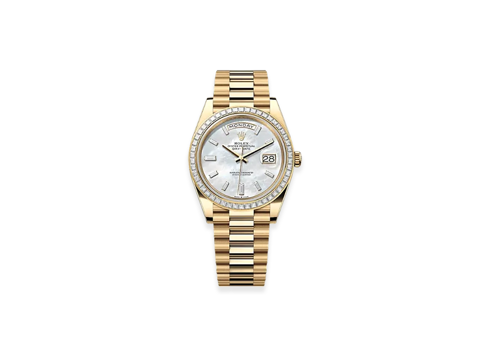 ROLEX Day-Date 40mm Yellow Gold Diamond 228398TBR "White Mother-of-Pearl"