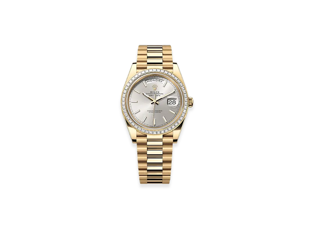 ROLEX Day-Date 40mm Yellow Gold Diamond 228398TBR "Silver"