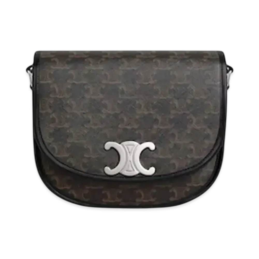 CELINE Medium Besace Triomphe in Triomphe Canvas and Calfskin "Black"