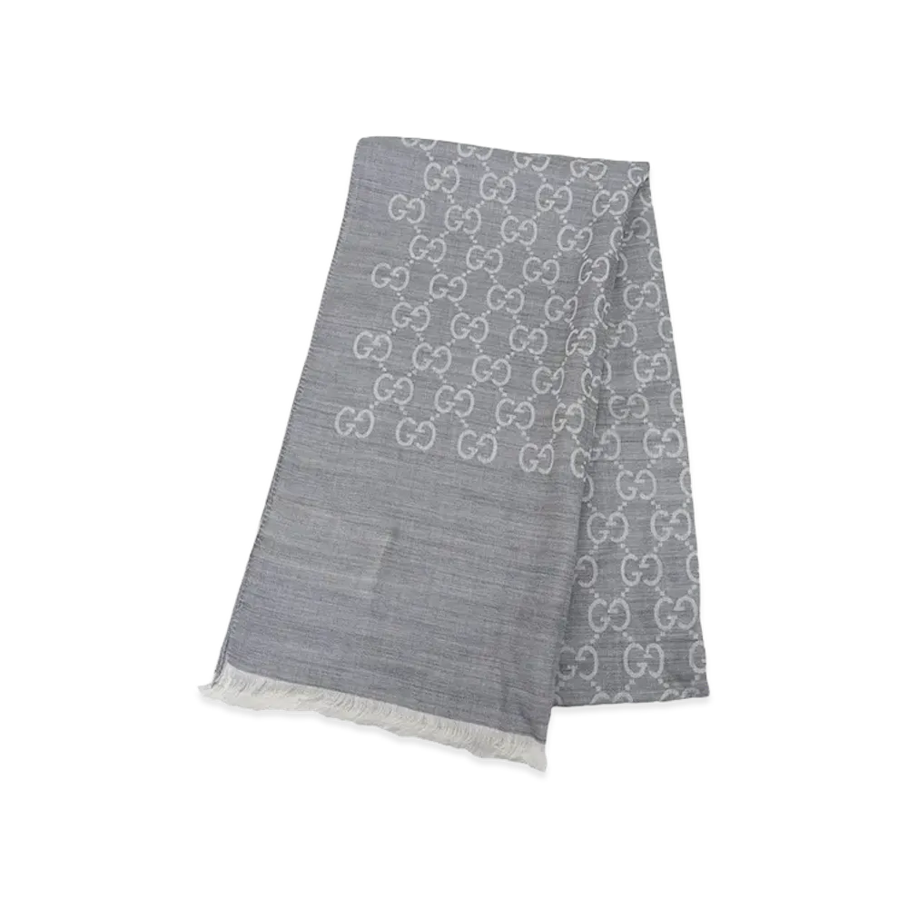 GUCCI Women's Muffler GG Pattern Wool Silk Blend Stole "Gray"