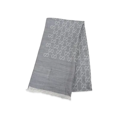 GUCCI Women's Muffler GG Pattern Wool Silk Blend Stole "Gray"