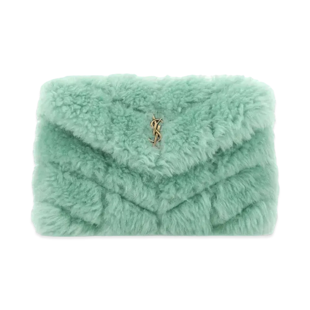 SAINT LAURENT Puffer Small Pouch In Quilted Shearling And Lambskin "Icemint"