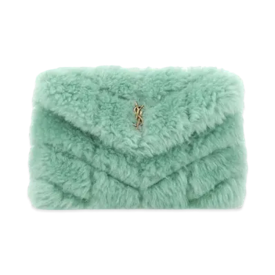 SAINT LAURENT Puffer Small Pouch In Quilted Shearling And Lambskin "Icemint"