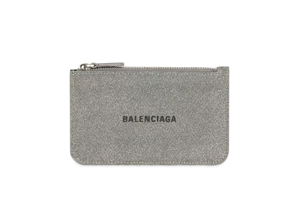 BALENCIAGA Cash Large Long Coin And Card Holder In Glitter Material "Gray"