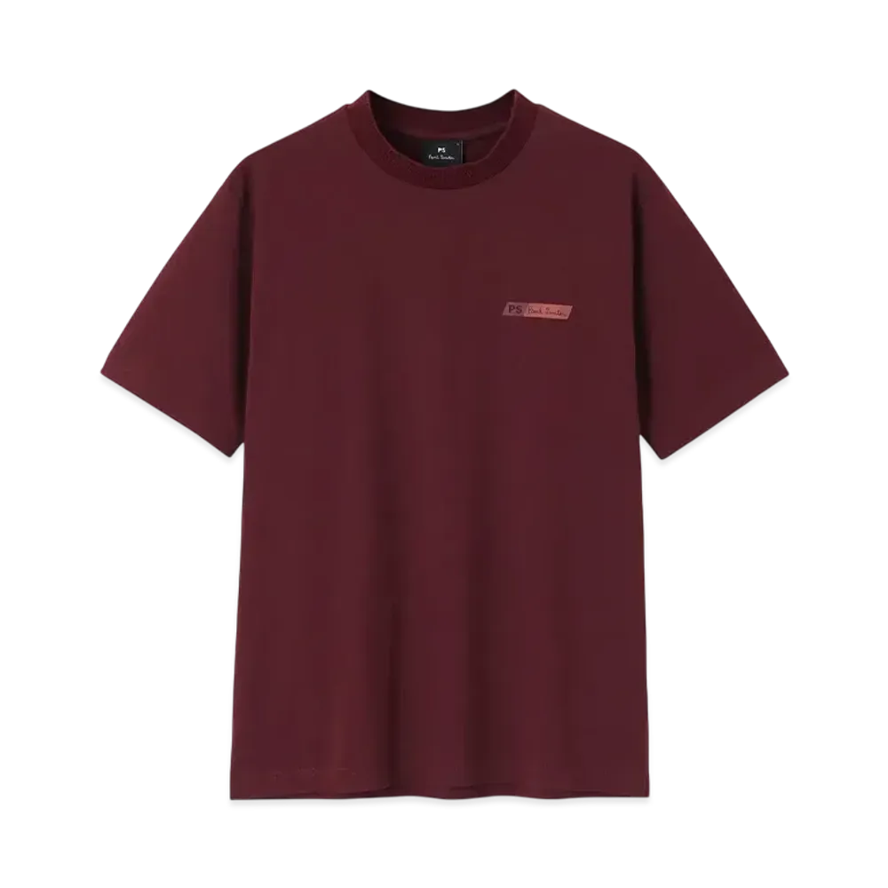 Paul Smith Ps Logo Neck Rib Short Sleeve Cut And Sew "Burgandy"