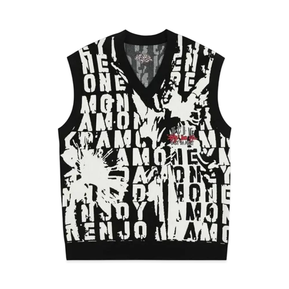 MR. ENJOY DA MONEY Angel Letters Knit Vest "Black"
