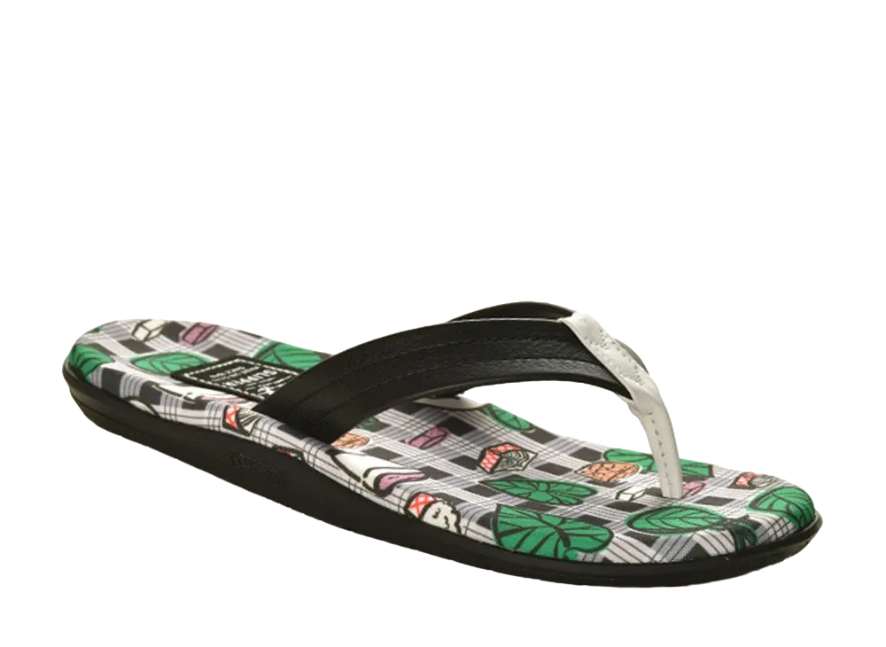 ISLAND SLIPPER Recycled Canvas + Leather Black "SPF Hawaiian Plate" 22PBLF202