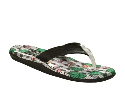 ISLAND SLIPPER Recycled Canvas + Leather Black "SPF Hawaiian Plate" 22PBLF202