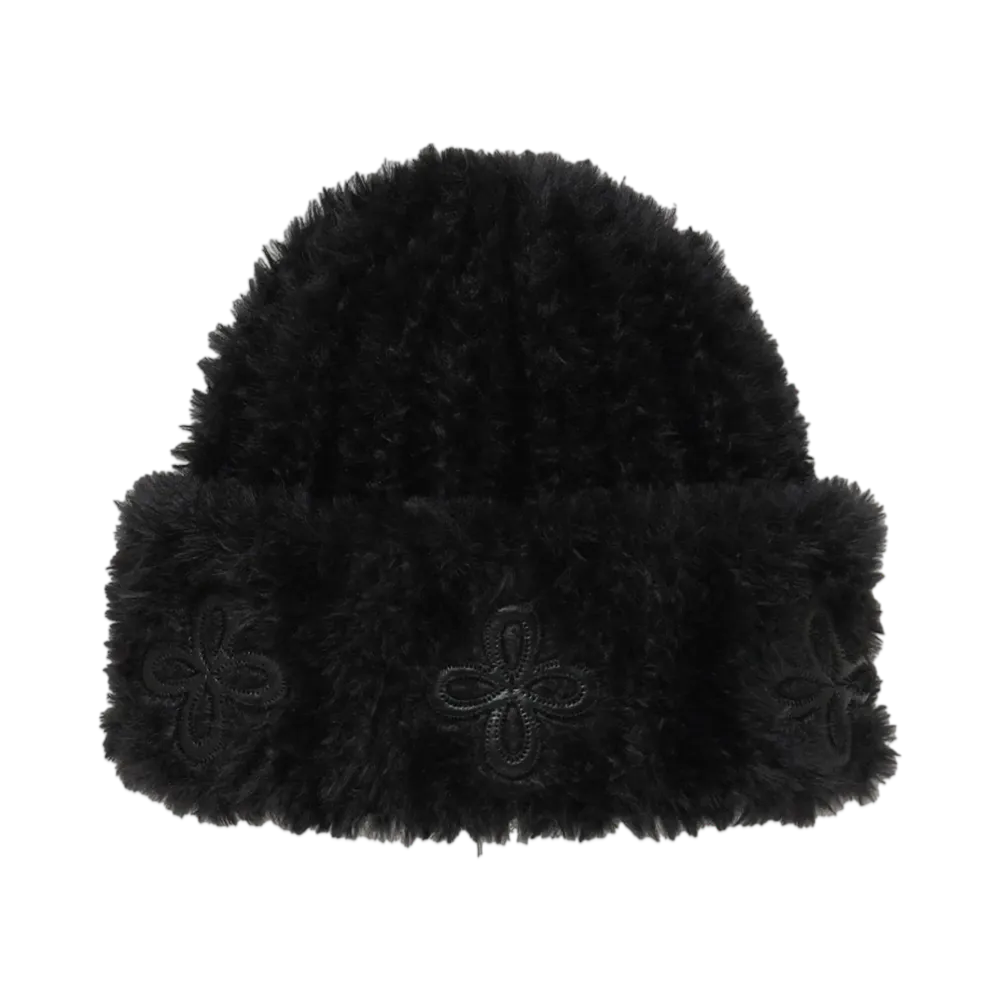 SURGERY leather patch fur beanie "BLACK"
