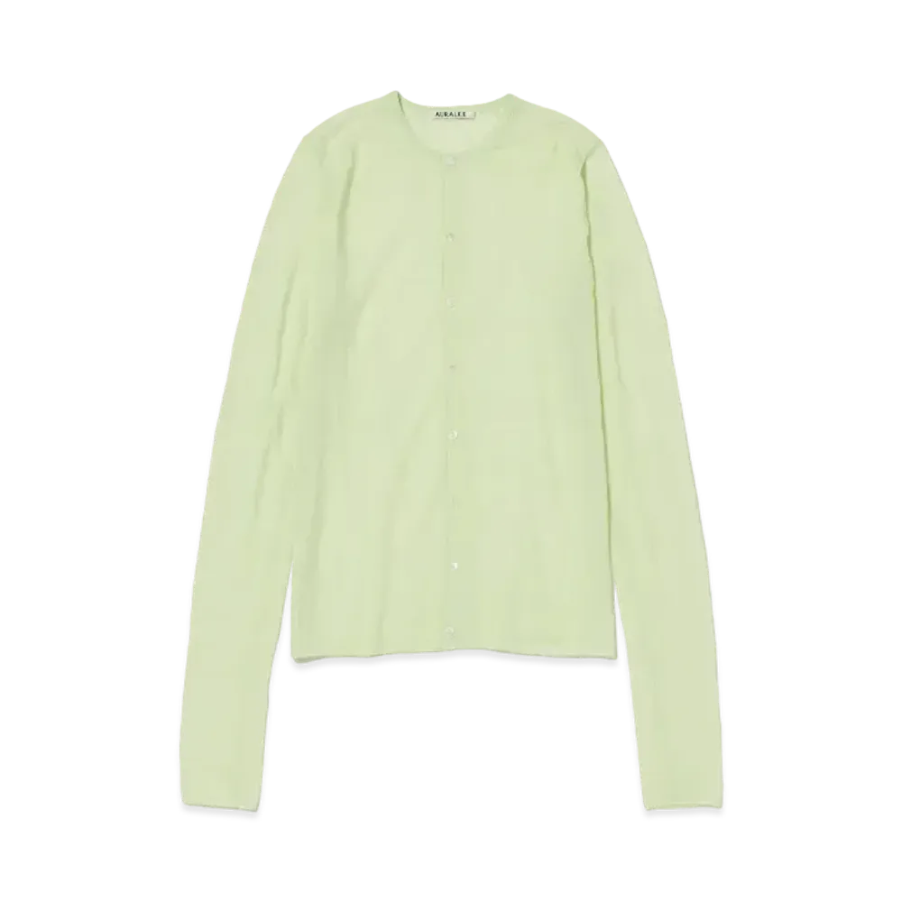AURALEE Hard Twist High Gauge Wool Silk Knit Cardigan "Lime Yellow"