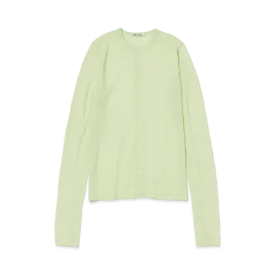 AURALEE Hard Twist High Gauge Wool Silk Knit Cardigan "Lime Yellow"
