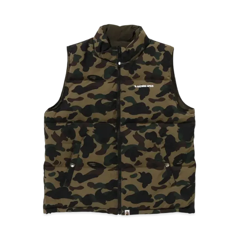 A BATHING APE KAWADA DOWN ITEMS 1st Camo Reversible Down Vest "Green"