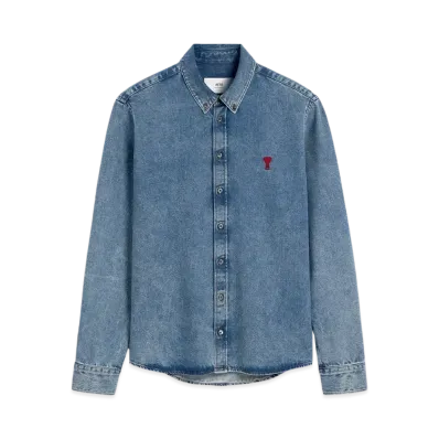 AMI PARIS Amidou Cool Button Down Shirt "UsedBlue"