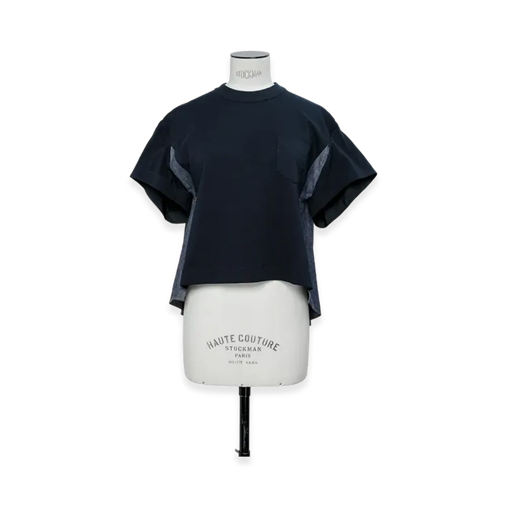 sacai Light Weight Denim x Cotton Jersey T-Shirt "Navy/Blue"