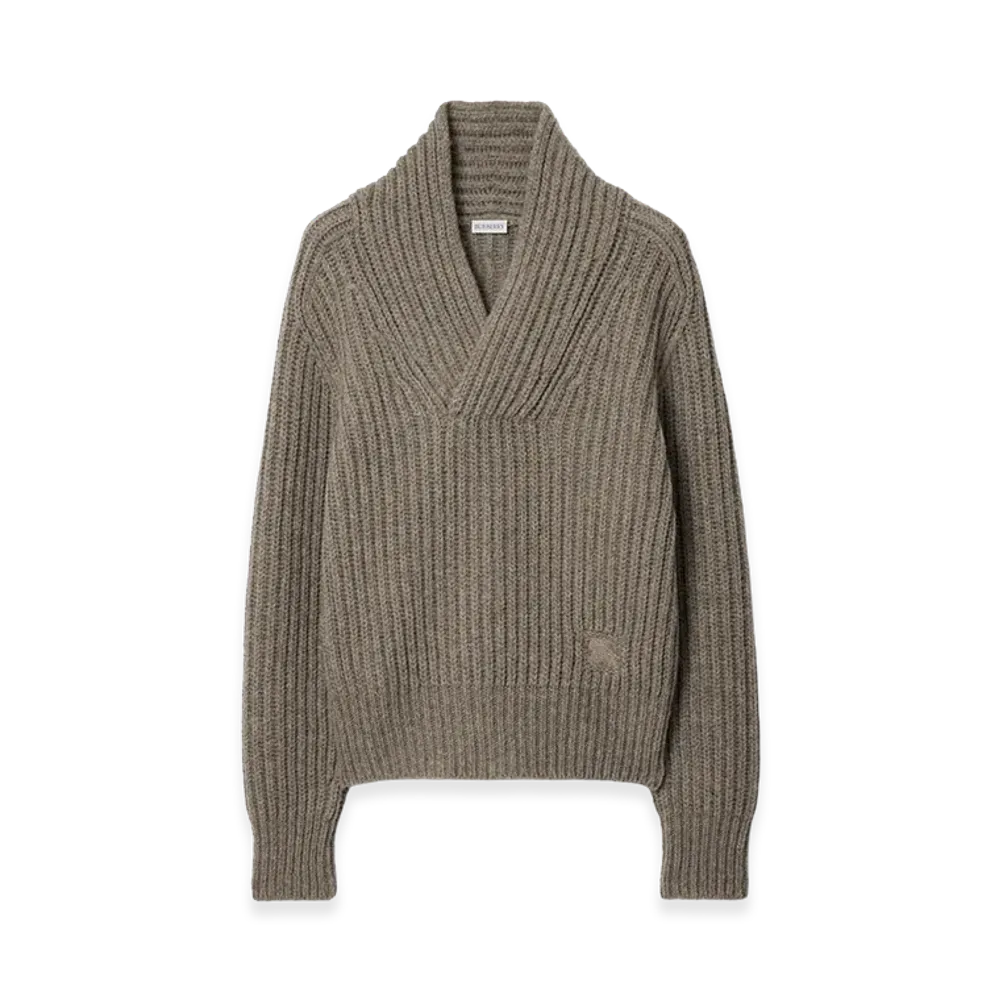 Burberry Shawl Collar Wool Sweater "Beige Melange"