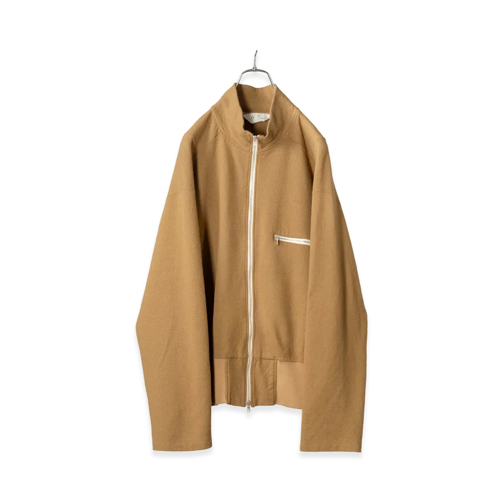 ANCELLM Shrink Wool Zip Up Stand Blouson "Beige"