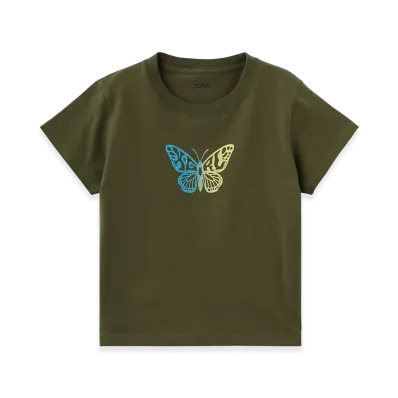 X-Girl Gradient Glitter Butterfly S/S Baby Tee "Olive"