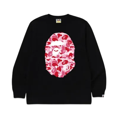 A BATHING APE Abc Camo Big Ape Head Ls Tee "Black/Pink"