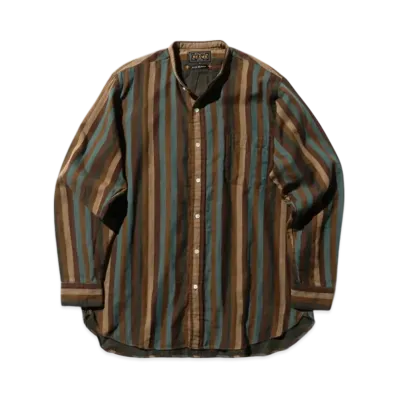 BEAMS Band Collar Classic fit Multi Stripe Double Gauze "Brown"