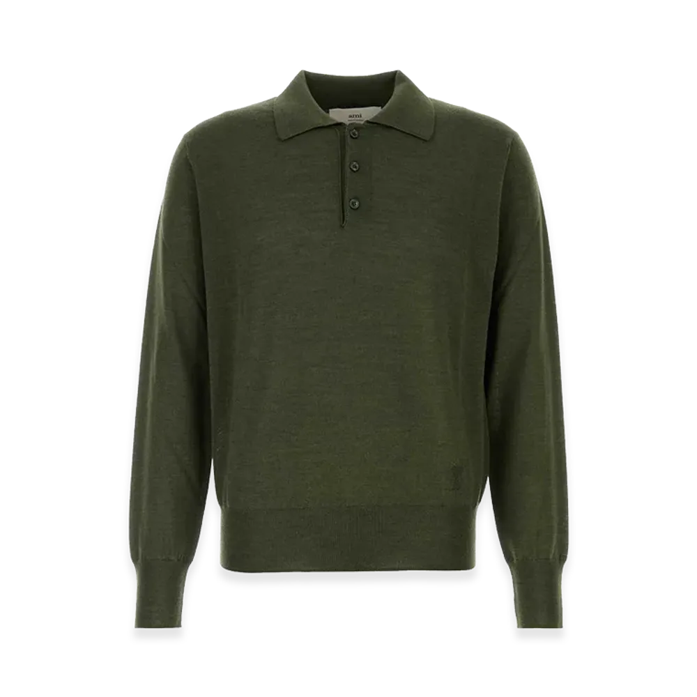 AMI PARIS Wool Blend Polo Shirt "Green"