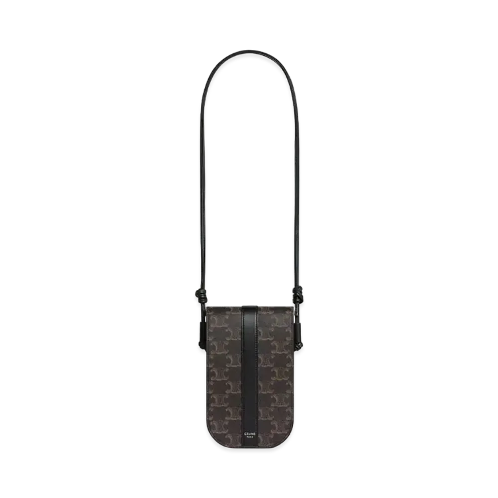 CELINE Phone Pouch In Triomphe Canvas and Calfskin "Black"