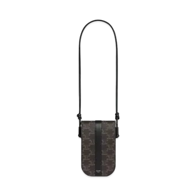CELINE Phone Pouch In Triomphe Canvas and Calfskin "Black"