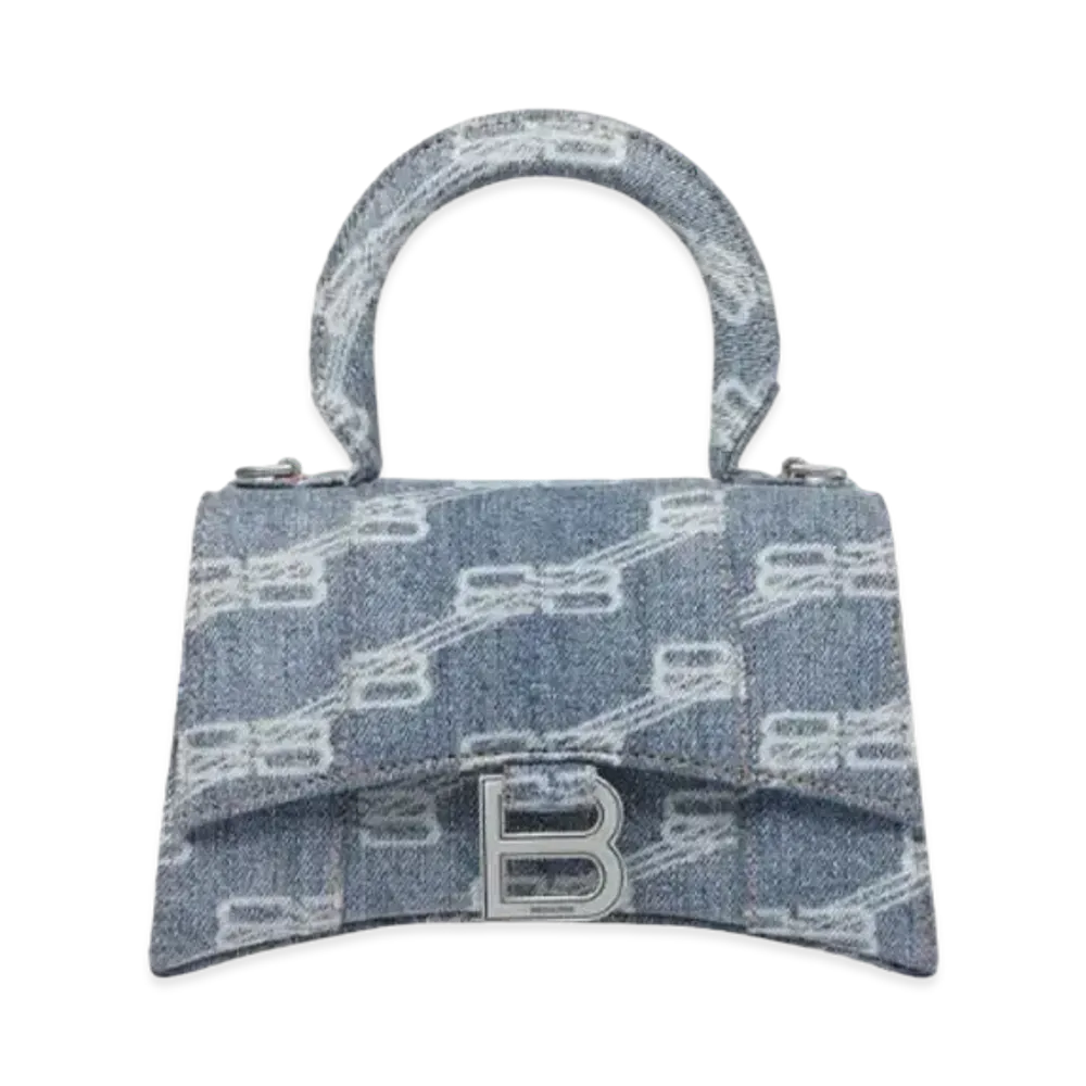 BALENCIAGA BB Monogram Hourglass Plus Small Denim Handbag