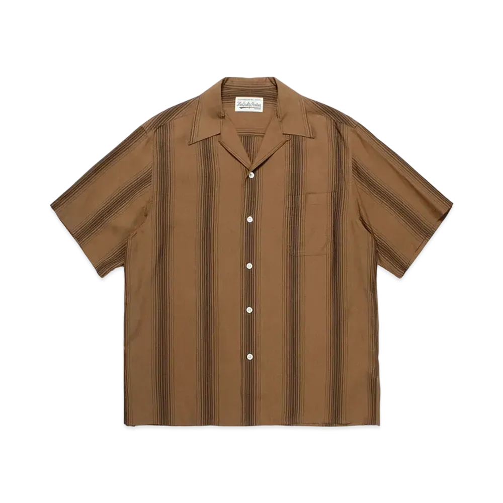 WACKO MARIA Striped Open Collar Shirt "Brown"