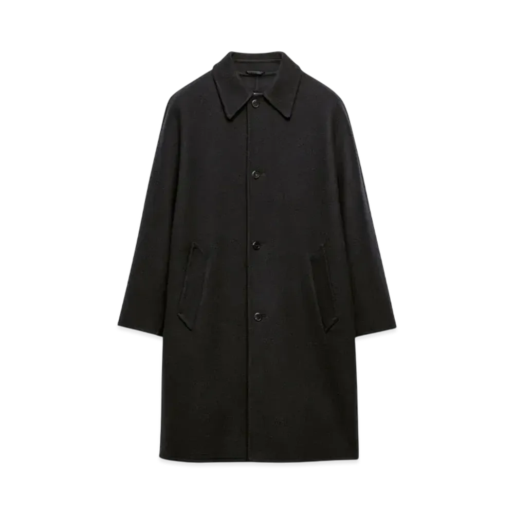 PRADA Men's Single-Breasted Cashmere and Wool Coat "Black"